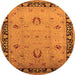 Round Machine Washable Oriental Orange Industrial Area Rugs, wshurb3121org