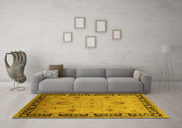 Machine Washable Oriental Yellow Industrial Rug in a Living Room, wshurb3121yw