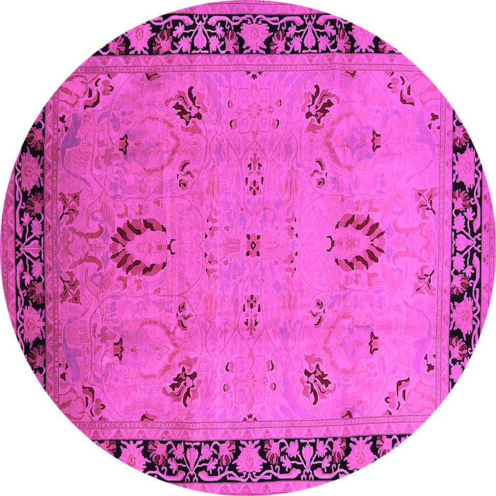 Round Machine Washable Oriental Pink Industrial Rug, wshurb3121pnk