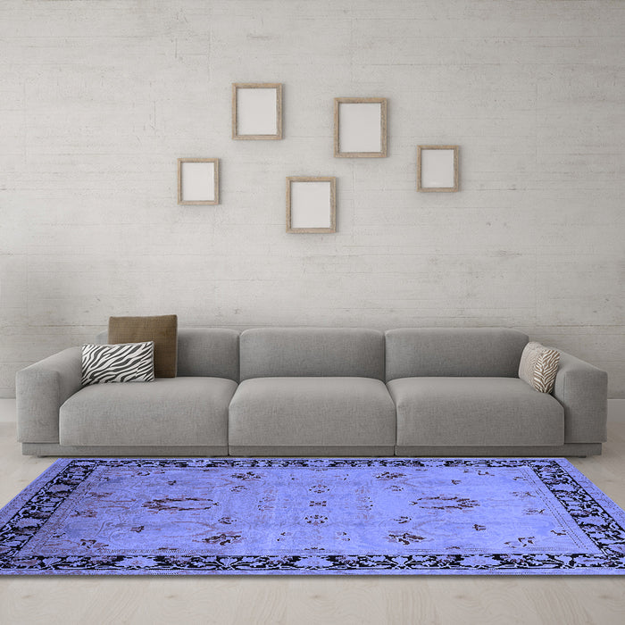 Machine Washable Oriental Blue Industrial Rug in a Living Room, wshurb3121blu