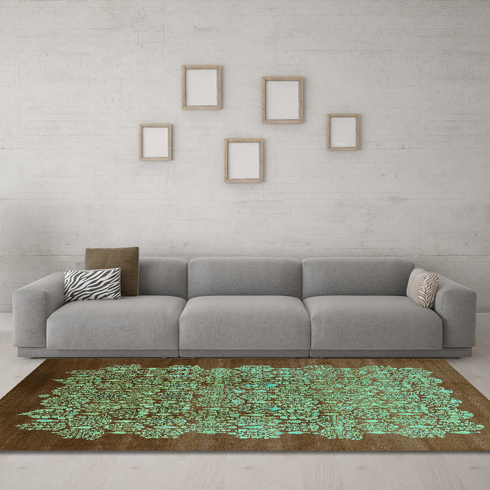 Machine Washable Oriental Turquoise Industrial Area Rugs in a Living Room,, wshurb3122turq