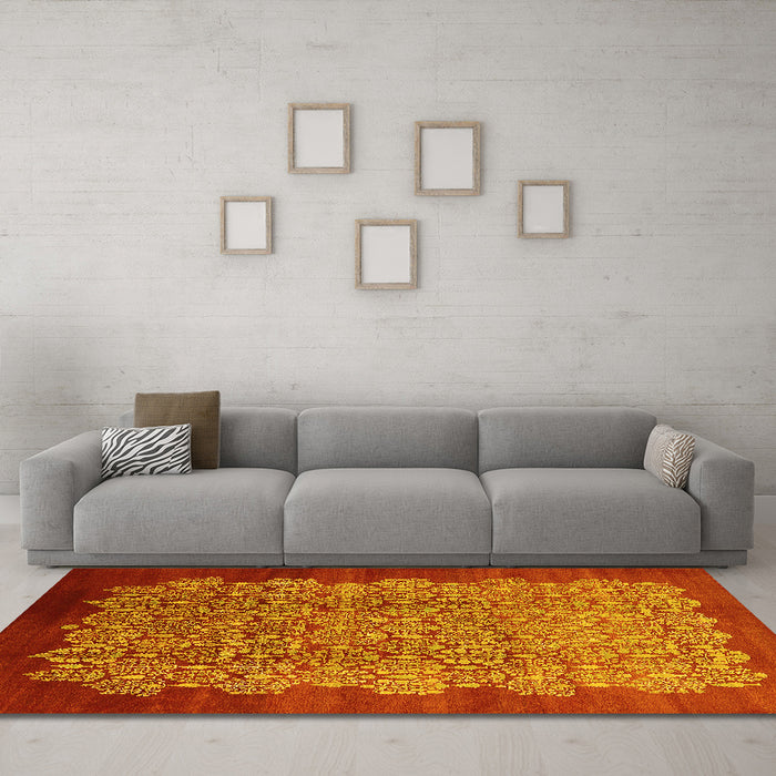 Machine Washable Oriental Yellow Industrial Rug in a Living Room, wshurb3122yw