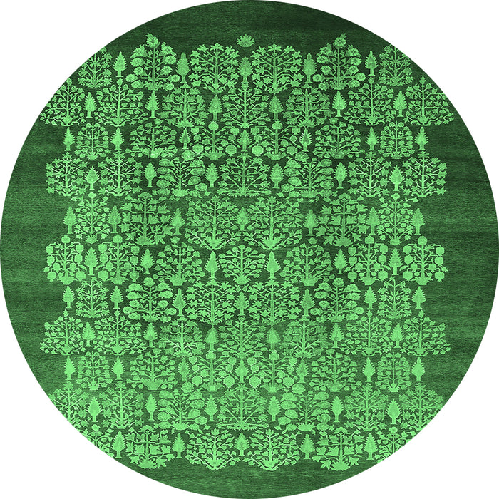 Round Oriental Emerald Green Industrial Rug, urb3122emgrn