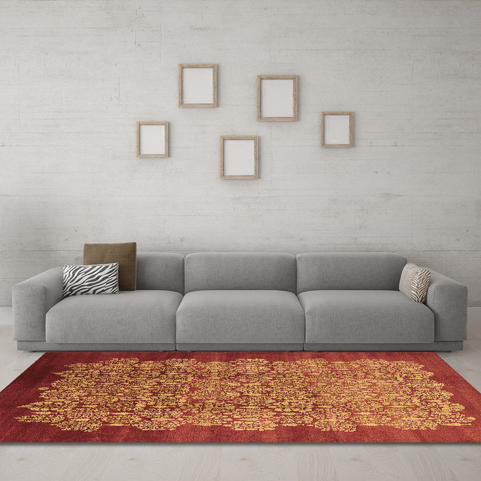 Machine Washable Oriental Brown Industrial Rug in a Living Room,, wshurb3122brn