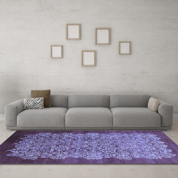 Machine Washable Oriental Blue Industrial Rug in a Living Room, wshurb3122blu