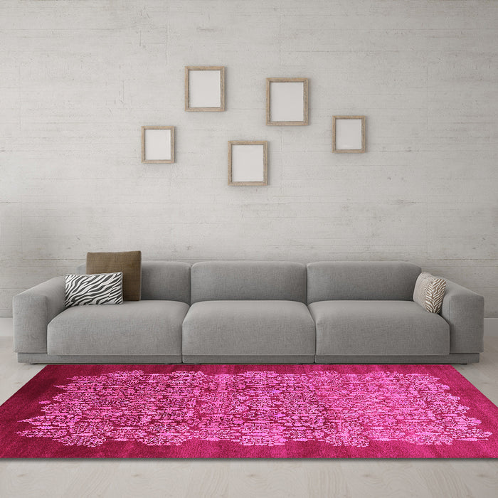 Machine Washable Oriental Pink Industrial Rug in a Living Room, wshurb3122pnk