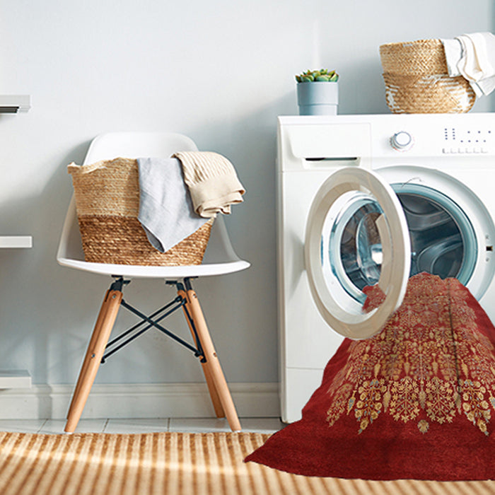 Machine Washable Industrial Modern Red Rug in a Washing Machine, wshurb3122