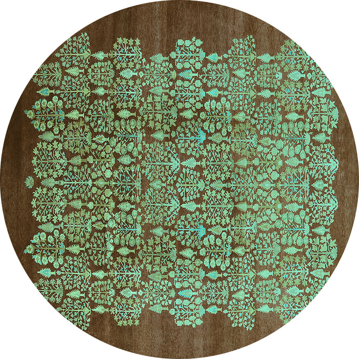 Round Machine Washable Oriental Turquoise Industrial Area Rugs, wshurb3122turq