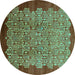 Round Machine Washable Oriental Turquoise Industrial Area Rugs, wshurb3122turq