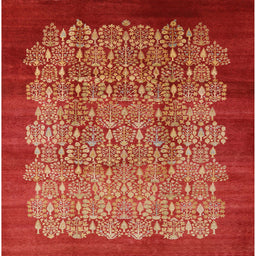 Square Mid-Century Modern Red Oriental Rug, urb3122