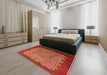 Mid-Century Modern Red Oriental Rug in a Bedroom, urb3122