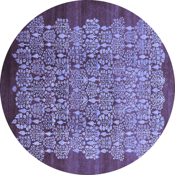 Round Machine Washable Oriental Blue Industrial Rug, wshurb3122blu