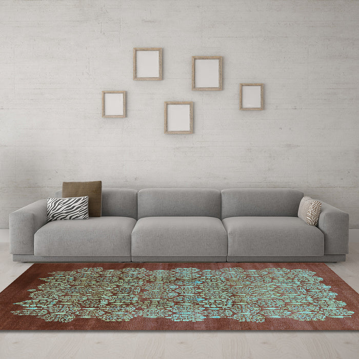Machine Washable Oriental Light Blue Industrial Rug in a Living Room, wshurb3122lblu