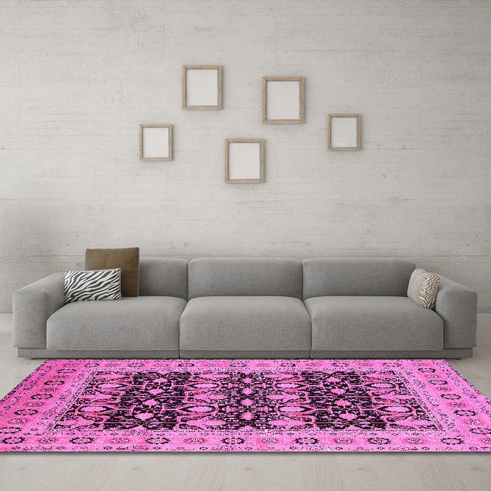 Machine Washable Oriental Pink Industrial Rug in a Living Room, wshurb3123pnk