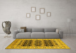 Machine Washable Oriental Yellow Industrial Rug in a Living Room, wshurb3123yw