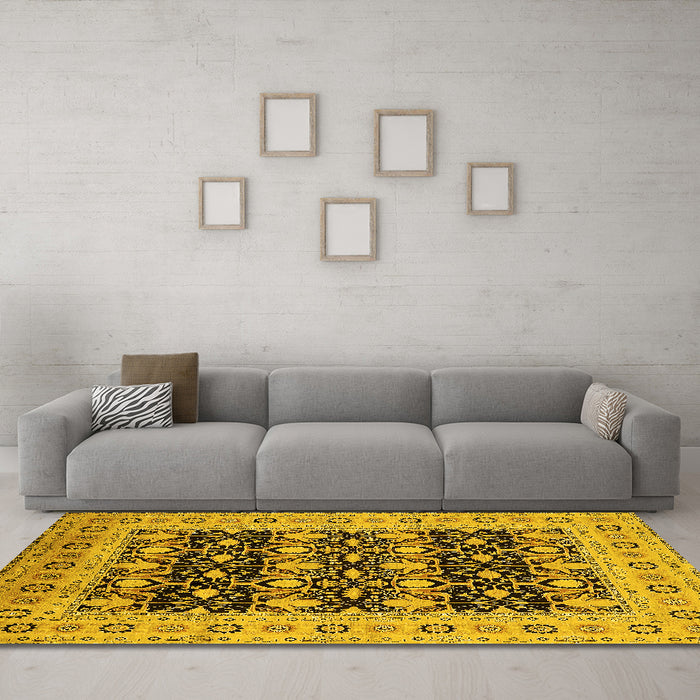 Machine Washable Oriental Yellow Industrial Rug in a Living Room, wshurb3123yw