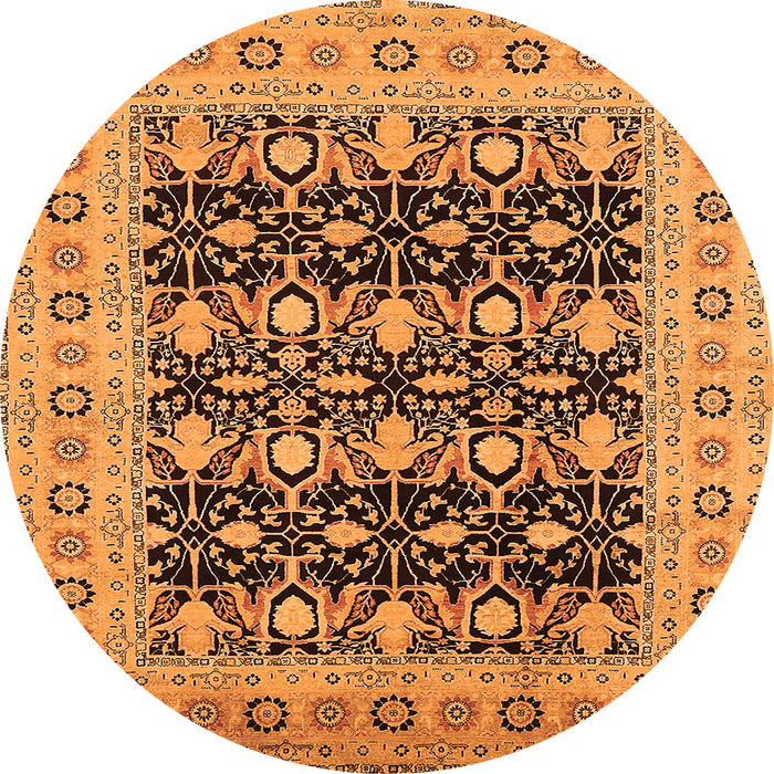 Round Machine Washable Oriental Orange Industrial Area Rugs, wshurb3123org