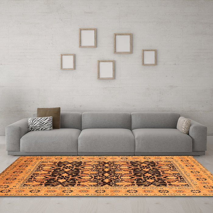 Machine Washable Oriental Orange Industrial Area Rugs in a Living Room, wshurb3123org