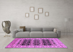 Machine Washable Oriental Purple Industrial Area Rugs in a Living Room, wshurb3123pur