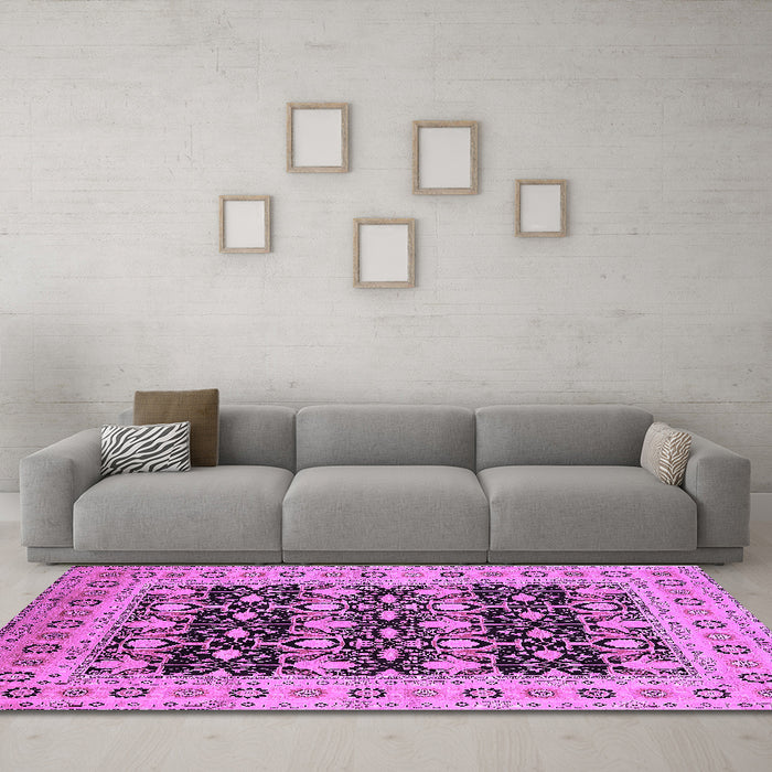 Machine Washable Oriental Purple Industrial Area Rugs in a Living Room, wshurb3123pur