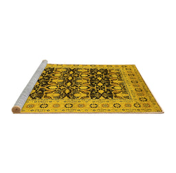 Sideview of Machine Washable Oriental Yellow Industrial Rug, wshurb3123yw