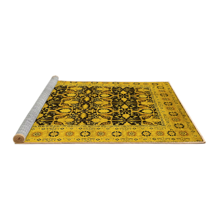 Sideview of Machine Washable Oriental Yellow Industrial Rug, wshurb3123yw