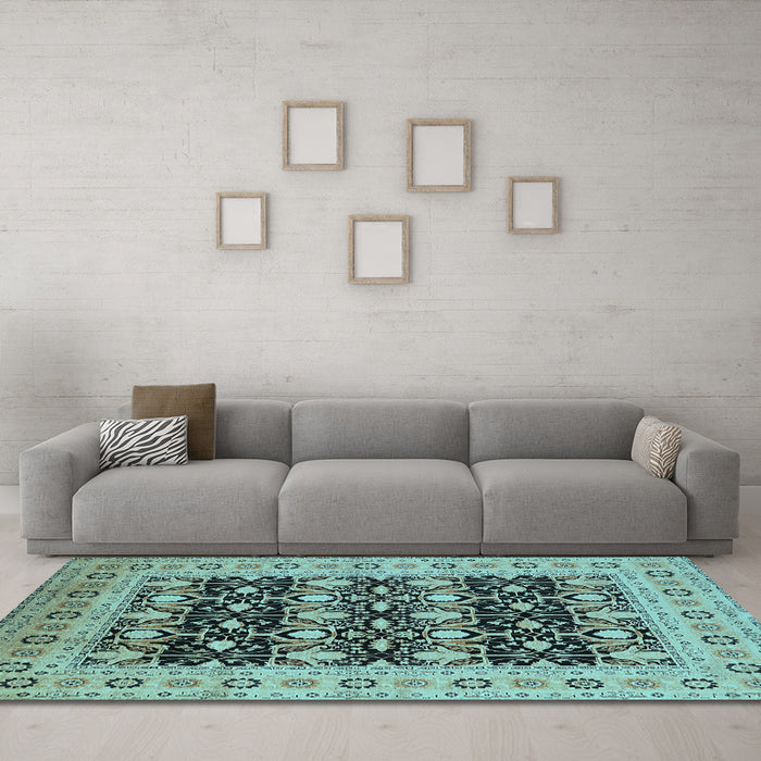 Machine Washable Oriental Light Blue Industrial Rug in a Living Room, wshurb3123lblu