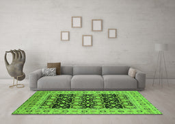 Machine Washable Oriental Green Industrial Area Rugs in a Living Room,, wshurb3123grn