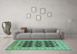 Machine Washable Oriental Turquoise Industrial Area Rugs in a Living Room,, wshurb3123turq