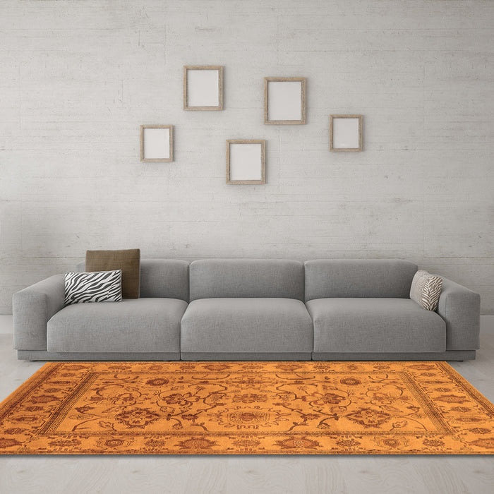 Machine Washable Oriental Orange Industrial Area Rugs in a Living Room, wshurb3124org