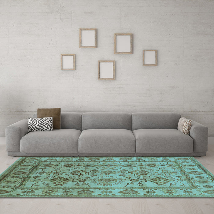 Machine Washable Oriental Light Blue Industrial Rug in a Living Room, wshurb3124lblu