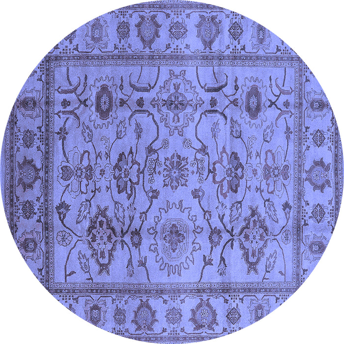 Round Machine Washable Oriental Blue Industrial Rug, wshurb3124blu