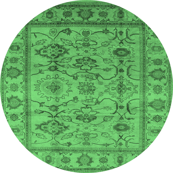 Round Machine Washable Oriental Emerald Green Industrial Area Rugs, wshurb3124emgrn