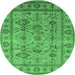 Round Machine Washable Oriental Emerald Green Industrial Area Rugs, wshurb3124emgrn