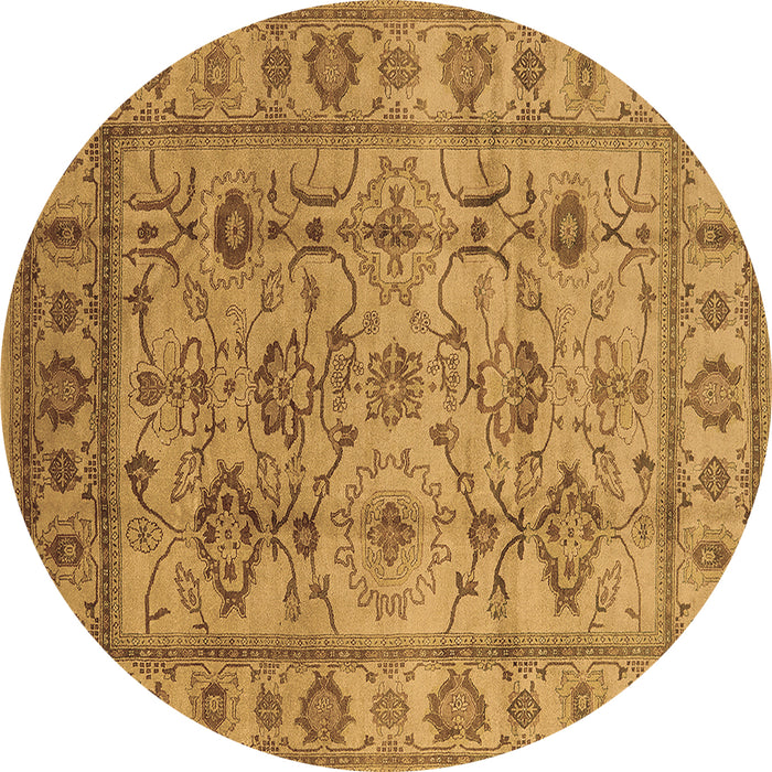 Round Machine Washable Oriental Brown Industrial Rug, wshurb3124brn