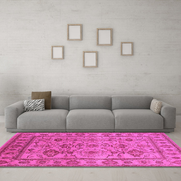 Machine Washable Oriental Pink Industrial Rug in a Living Room, wshurb3124pnk