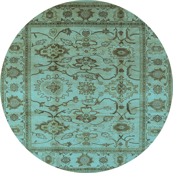 Round Machine Washable Oriental Light Blue Industrial Rug, wshurb3124lblu