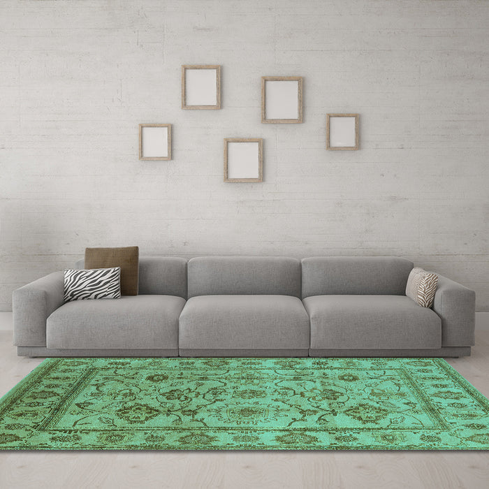 Machine Washable Oriental Turquoise Industrial Area Rugs in a Living Room,, wshurb3124turq