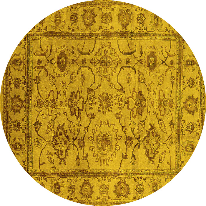 Round Machine Washable Oriental Yellow Industrial Rug, wshurb3124yw