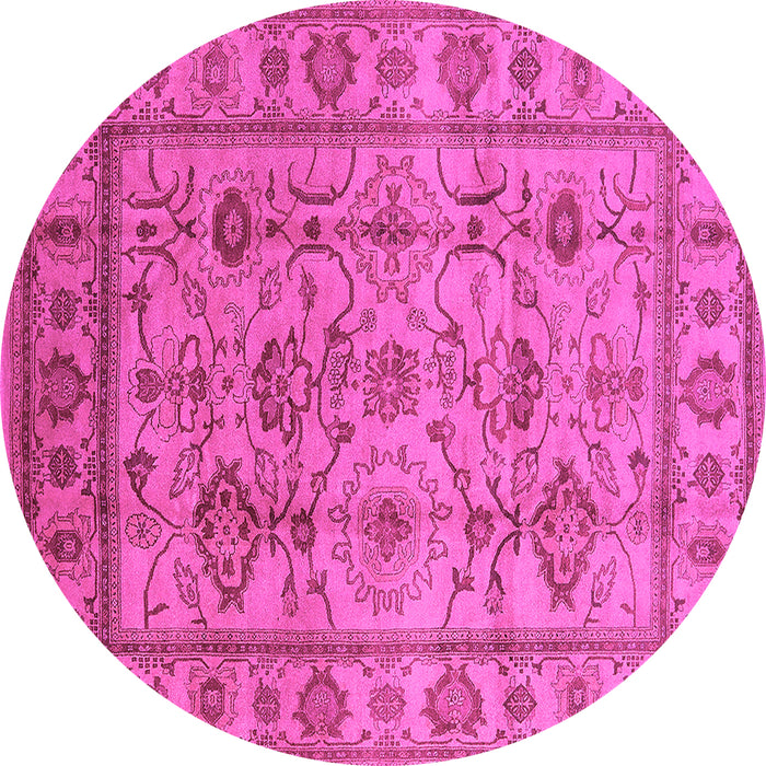 Round Machine Washable Oriental Pink Industrial Rug, wshurb3124pnk