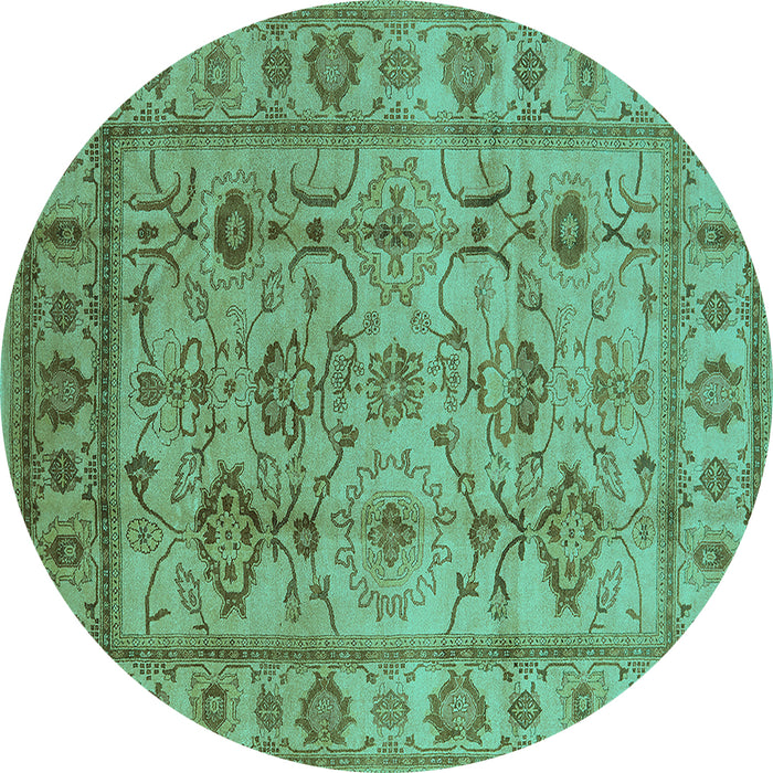 Round Machine Washable Oriental Turquoise Industrial Area Rugs, wshurb3124turq