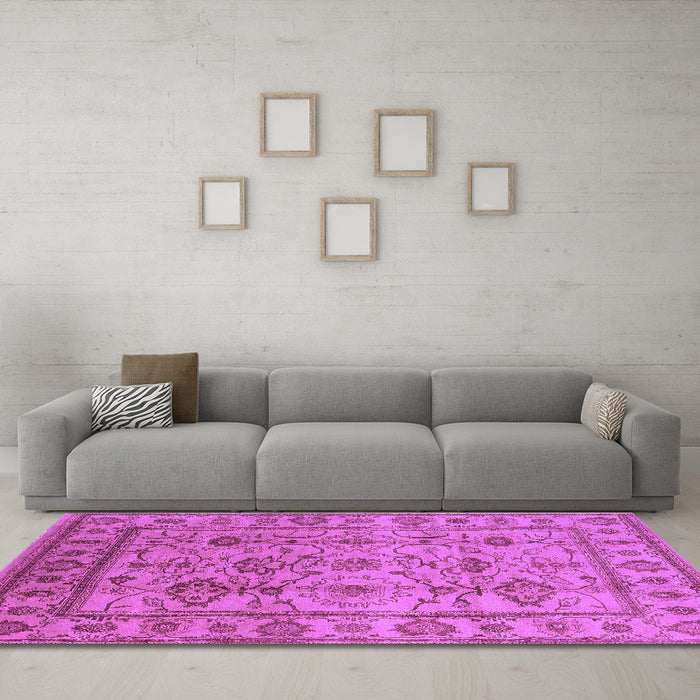 Machine Washable Oriental Purple Industrial Area Rugs in a Living Room, wshurb3124pur