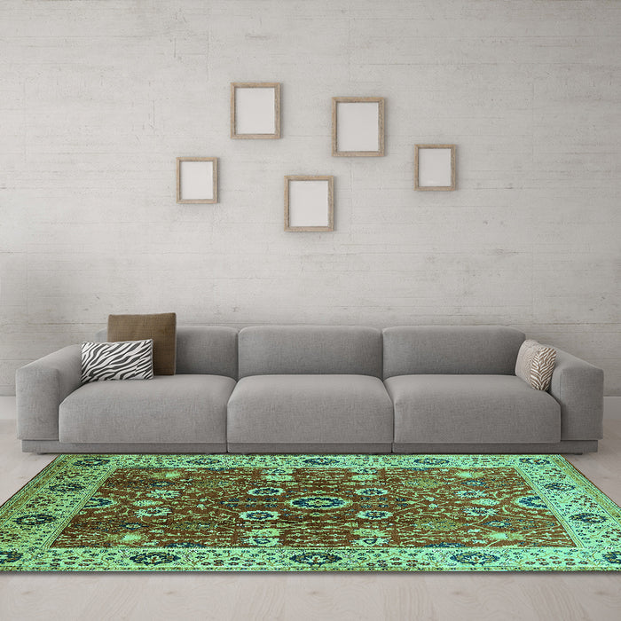 Machine Washable Oriental Turquoise Industrial Area Rugs in a Living Room,, wshurb3125turq
