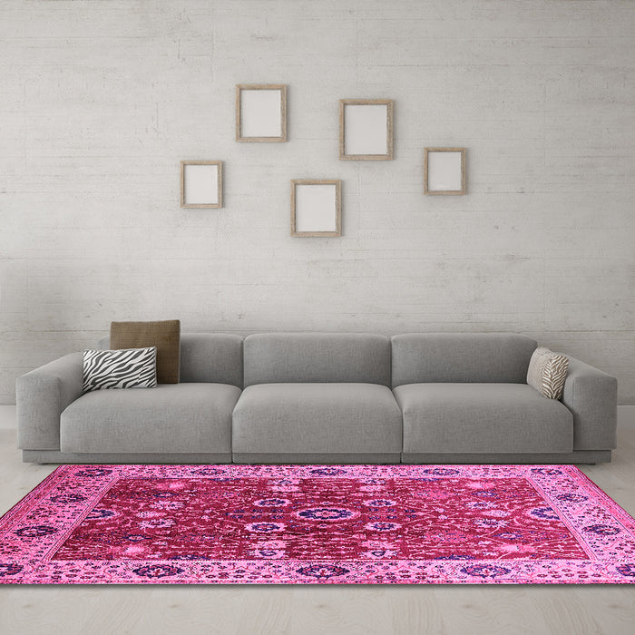 Machine Washable Oriental Pink Industrial Rug in a Living Room, wshurb3125pnk
