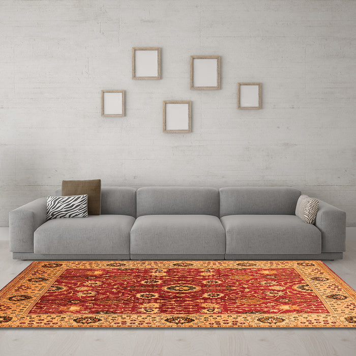 Machine Washable Oriental Orange Industrial Area Rugs in a Living Room, wshurb3125org