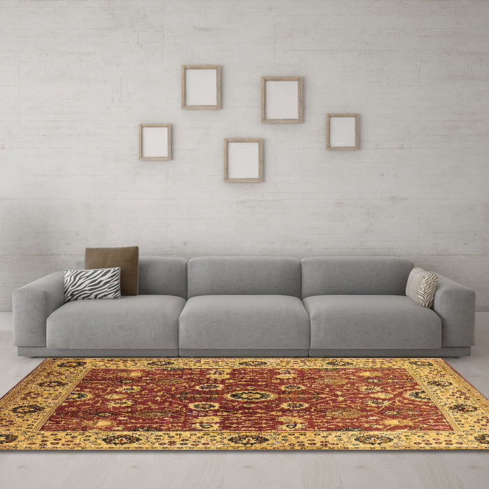 Machine Washable Oriental Brown Industrial Rug in a Living Room,, wshurb3125brn