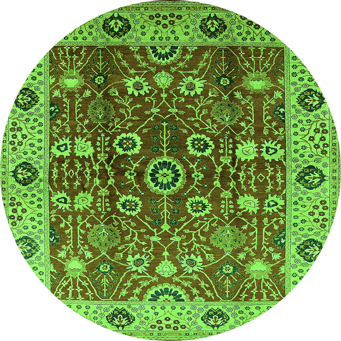 Round Machine Washable Oriental Green Industrial Area Rugs, wshurb3125grn