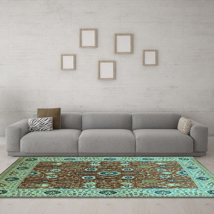 Machine Washable Oriental Light Blue Industrial Rug in a Living Room, wshurb3125lblu
