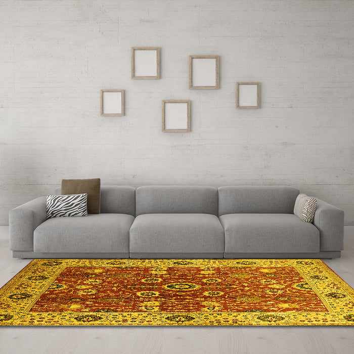 Machine Washable Oriental Yellow Industrial Rug in a Living Room, wshurb3125yw