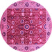 Round Machine Washable Oriental Pink Industrial Rug, wshurb3125pnk